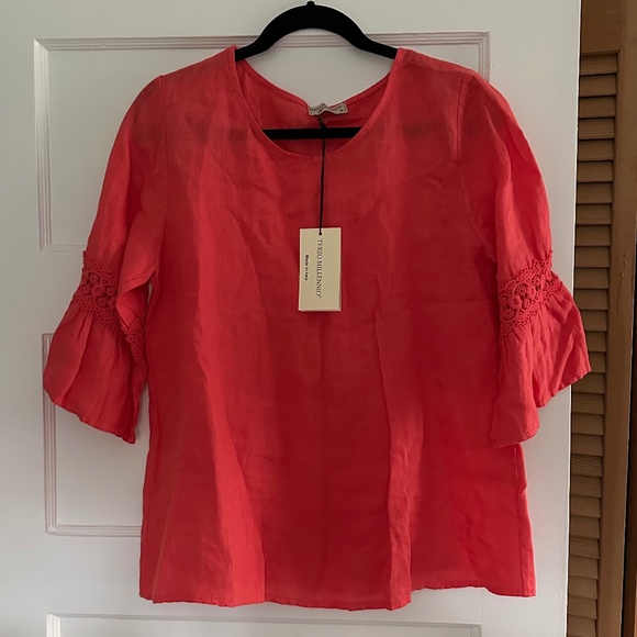 NWT - 100% Linen Coral Blouse - Terzo Millennio - Size M - Made in Italy - Picture 1 of 5